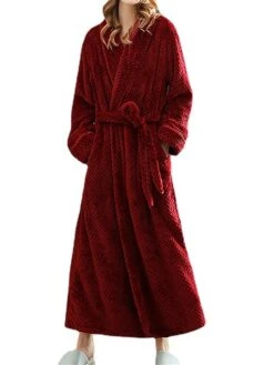 Women's Pajamas Robe Bathrobe Pure Color Plush Casual Comfort Home Daily Bed Polyester Warm V Wire Long Sleeve Fall Winter White Pink -Ladies Pajamas Store uxxmyl1695290560837