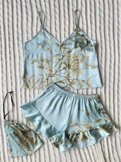 Women's Pajamas Pajama Top And Pant Sets Cherry Flower Fashion Casual Soft Home Daily Bed Faux Silk Breathable Straps Sleeveless Strap Top Shorts Spring Summer Black Champagne 21 Women's Pajamas Pajama Top And Pant Sets Cherry Flower Fashion Casual Soft Home Daily Bed Faux Silk Breathable Straps Sleeveless Strap Top Shorts Spring Summer Black Champagne -Ladies Pajamas Store uyovap1676970010797