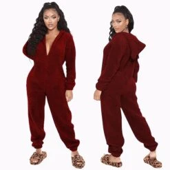 Women's Flannel Onesies Pajama For Adult Jumpsuits Nighty Pure Color Simple Comfort Party Home ChristmasWarm Gift Hoodie Long Sleeve Fall Winter Black -Ladies Pajamas Store uzcclu1639475936649