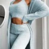 Women's Loungewear Sets 3 Pieces Pure Color Fashion Casual Comfort Home Daily Vacation Cotton Blend Warm Breathable Crew Neck Long Sleeve Pant Fall Winter Black White -Ladies Pajamas Store uzxvna1692950070139