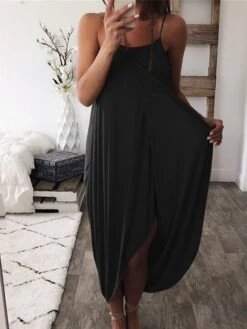 Women's Nightgown Sleep Shirt Dress Pure Color Simple Casual Soft Home Daily Bed Acrylic Breathable Straps Sleeveless Dress Backless Summer Spring Black White -Ladies Pajamas Store vagwvi1681109574759