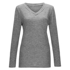 Women's Plus Size Loungewear Top Nighty Pure Color Basic Simple Comfort Home Daily Cotton V Wire Long Sleeve Pocket Spring Fall White Black -Ladies Pajamas Store varglo1663062319609