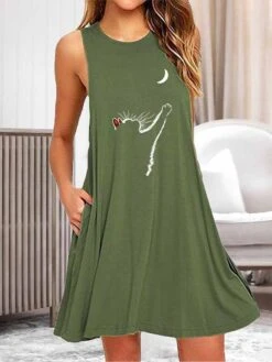 Women's Loungewear Nightshirt Dress Cat Heart Fashion Casual Street Date Airport Cotton Blend Breathable Crew Neck Sleeveless Pocket Summer Spring Black White