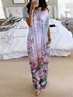 Women's Loungewear Nightshirt Dress Butterfly Flower Fashion Casual Comfort Home Daily Bed Polyester Breathable Crew Neck Short Sleeve Dress Pocket Summer Spring White Red -Ladies Pajamas Store vcnlub1679970432464