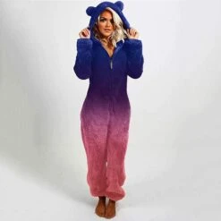 Women's Hoodie Onesies Pajama For Adult Jumpsuits Pjs Patchwork Comfort Soft Home Bed Cashmere Warm Hoodie Long Sleeve Winter Fall Purple Red / Zipper -Ladies Pajamas Store vdeeuw1662716615676