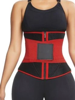 Corset Women's Waist Trainer Shapewears Office Valentine's Day Running Gym Black Red Spandex Sport Breathable Underbust Corset Zipper Hook And Loop Tummy Control Push Up Basic Solid Color Spring
