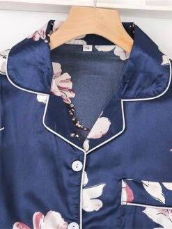 Women's Pajamas Sets Flower Fashion Casual Home Daily Polyester Breathable Lapel Long Sleeve Shirt Pant Button Summer Spring Blue -Ladies Pajamas Store veejck1693467382907