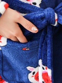 Women's Pajamas Robe Robes Gown Animal Warm Fashion Casual Home Daily Bed Flannel Warm Breathable V Wire Long Sleeve Robe Top Pocket Belt Included Fall Winter Dark Blue -Ladies Pajamas Store vfzpjv1693467427184