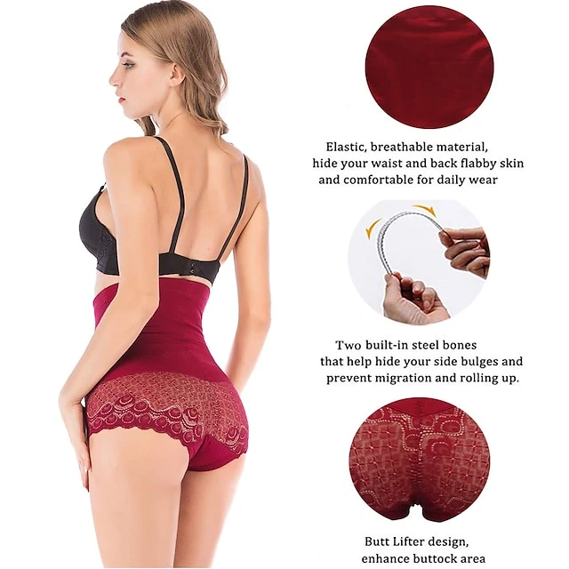 Corset Women's Control Panties Shapewears Office Running Gym Yoga Plus Size Maroon Almond Black Sport Breathable Seamed Lace Up Tummy Control Push Up Solid Color Lace Summer Spring 6 Corset Women's Control Panties Shapewears Office Running Gym Yoga Plus Size Maroon Almond Black Sport Breathable Seamed Lace Up Tummy Control Push Up Solid Color Lace Summer Spring - Image 4