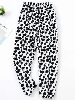 Women's Fleece Pajama Pants Loungewear Pants Dot Simple Plush Casual Home Daily Vacation Flannel Warm Breathable Pant Elastic Waist Fall Winter White Pink -Ladies Pajamas Store vigvzl1697699939954