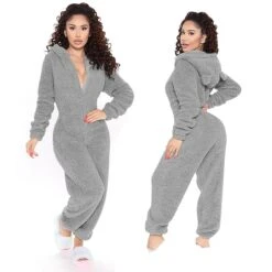 Women's Flannel Onesies Pajama For Adult Jumpsuits Nighty Pure Color Simple Comfort Party Home ChristmasWarm Gift Hoodie Long Sleeve Fall Winter Black -Ladies Pajamas Store vitwub1639475933979