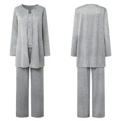 Women's Plus Size Loungewear Sets Nighty 3 Pieces Pure Color Comfort Sweet Home Daily Polyester V Wire Long Sleeve Strap Top Pant Winter Fall Gray -Ladies Pajamas Store viungq1659438868992