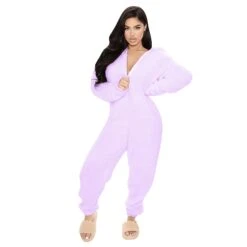Women's Flannel Onesies Pajama For Adult Jumpsuits Nighty Pure Color Simple Comfort Party Home ChristmasWarm Gift Hoodie Long Sleeve Fall Winter Black -Ladies Pajamas Store vjcnbp1639475948841