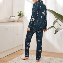 Women's Pajamas Sets Pjs 2 Pieces Flower Simple Hot Comfort Party Home Daily Satin Lapel Long Sleeve Shirt Pant Elastic Waist Fall Spring 6003 6020 -Ladies Pajamas Store vjwspo1665566644278