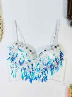 Women's Rhinestone Corset Bustier Feather Undergarments Home Daily Bed Polyester Breathable Straps Sleeveless Backless Summer Spring Black White -Ladies Pajamas Store vlqlub1696315678094