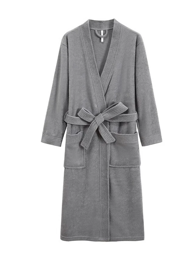 Women's Robe Pure Color Simple Casual Comfort Home Bed Wedding Party Polyester Breathable V Wire Long Sleeve Fall Winter White Pink 7 Women's Robe Pure Color Simple Casual Comfort Home Bed Wedding Party Polyester Breathable V Wire Long Sleeve Fall Winter White Pink - Image 5