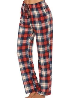 Women's Loungewear Pants Grid / Plaid Simple Casual Comfort Home Daily Vacation Cotton Breathable Pant Pocket Elastic Waist Fall Winter Black Wine -Ladies Pajamas Store vmefvq1695628320039
