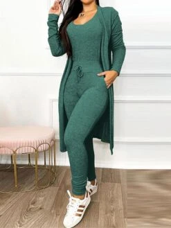 Women's Loungewear Jumpsuit Sets Pure Color Casual Comfort Soft Home Street Daily Polyester Breathable Crew Neck Pocket Fall Winter Black Blue