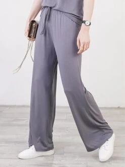 Women's Loungewear Pants Pure Color Casual Comfort Soft Home Daily Vacation Modal Breathable Long Pant Pant Elastic Waist Summer Fall Light Pink Black -Ladies Pajamas Store vnpunp1690336406849