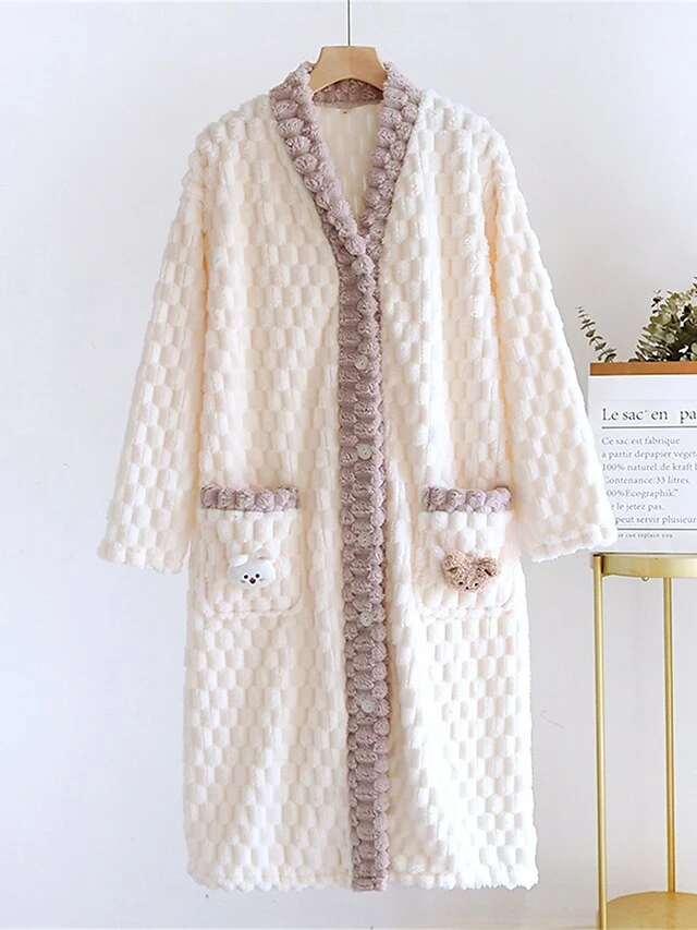 Women's Pajamas Bathrobe Animal Simple Plush Casual Home Bed Wedding Party Flannel Warm Breathable V Wire Long Sleeve Button Pocket Fall Winter Pink Purple 5 Women's Pajamas Bathrobe Animal Simple Plush Casual Home Bed Wedding Party Flannel Warm Breathable V Wire Long Sleeve Button Pocket Fall Winter Pink Purple - Image 3
