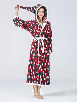 Women's Christmas Robes Gown Bathrobes Pjs Grid / Plaid Comfort Home Xmas Cotton Hoodie Long Sleeve Pocket Hoodie Winter Fall Red / Flannel