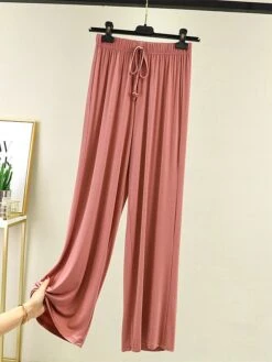 Women's Loungewear Pants Pure Color Casual Comfort Soft Home Daily Vacation Modal Breathable Long Pant Pant Elastic Waist Summer Fall Light Pink Black -Ladies Pajamas Store voqapu1690277174240