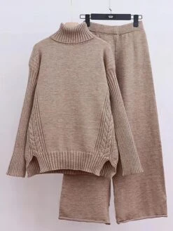 Women's Lounge Sets Sweater Sets Knit Sets Pure Color Fashion Casual Comfort Street Daily Date Nylon Breathable High Neck Long Sleeve Sweater Pant Fall Winter Black Pink -Ladies Pajamas Store vozhtk1691566042580