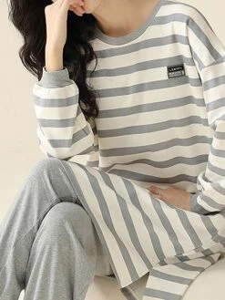 Women's Cotton Pajamas Sets Letter Panda Casual Comfort Home Bed Breathable Crew Neck Long Sleeve Pullover Pant Pocket Fall Winter White Yellow -Ladies Pajamas Store vsqhyg1696923341777