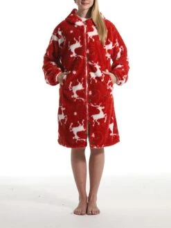 Women's Hoodie Zip Up Robe Elk Plush Casual Comfort Xmas Home Christmas Daily Flannel Warm Breathable Hoodie Long Sleeve Pocket Fall Winter Red -Ladies Pajamas Store vtwkwr1695373708897