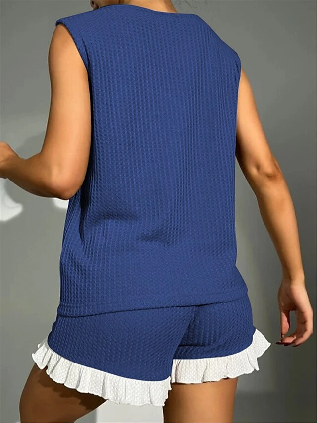 Women's Pajamas Pajama Top And Pant Sets Pure Color Simple Casual Soft Home Daily Bed Waffle Fabric Breathable Crew Neck Sleeveless Shorts Summer Spring Yellow Pink 16 Women's Pajamas Pajama Top And Pant Sets Pure Color Simple Casual Soft Home Daily Bed Waffle Fabric Breathable Crew Neck Sleeveless Shorts Summer Spring Yellow Pink - Image 14