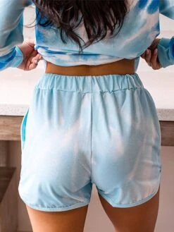 Women's Loungewear Sets Tie Dye Sport Casual Comfort Home Daily Gyms Polyester Breathable Crew Neck Long Sleeve Hoodie Shorts Pocket Fall Blue -Ladies Pajamas Store vxinyf1693467404687