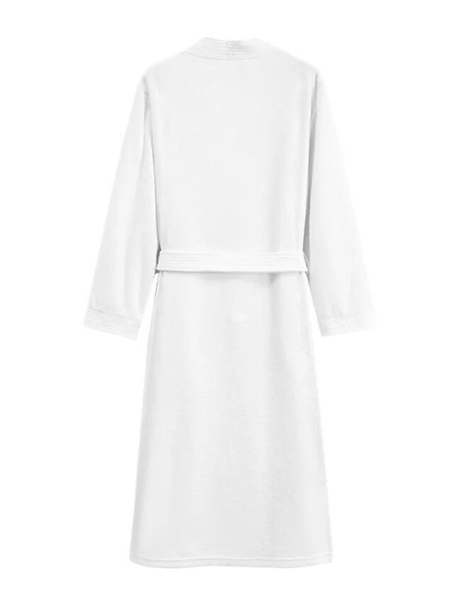 Women's Robe Pure Color Simple Casual Comfort Home Bed Wedding Party Polyester Breathable V Wire Long Sleeve Fall Winter White Pink 6 Women's Robe Pure Color Simple Casual Comfort Home Bed Wedding Party Polyester Breathable V Wire Long Sleeve Fall Winter White Pink - Image 4