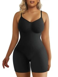 Women's Plus Size Bodysuits Body Shaper Pure Color Fashion Hot Vacation Gyms Nylon Breathable Straps Sleeveless Backless Summer Spring Black Long Black Briefs -Ladies Pajamas Store vzrwve1694417569348