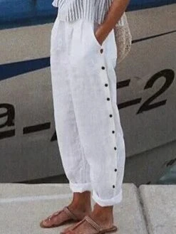 Women's Plus Size Loungewear Pants Pure Color Simple Casual Comfort Home Daily Vacation Polyester Breathable Pant Pocket Summer Spring White -Ladies Pajamas Store vzyyrz1679461590269