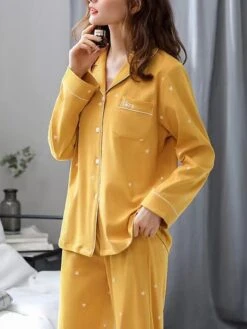 Women's Loungewear Sets Animal Heart Fashion Comfort Soft Home Daily Bed Cotton Breathable Lapel Long Sleeve Shirt Pant Button Pocket Fall Winter White Powder Lotus Pink -Ladies Pajamas Store waxdrp1693467399665