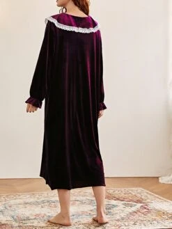 Women's Loungewear Dress Patchwork Warm Simple Casual Street Daily Date Velvet Warm Breathable Crew Neck Long Sleeve Fall Winter Pink Blue -Ladies Pajamas Store wbrgmu1696751806233