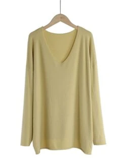 Women's Loungewear Top Pure Color Simple Casual Comfort Home Daily Going Out Rayon Warm V Wire Long Sleeve Fall Winter Black Yellow -Ladies Pajamas Store wcffbb1695281840015