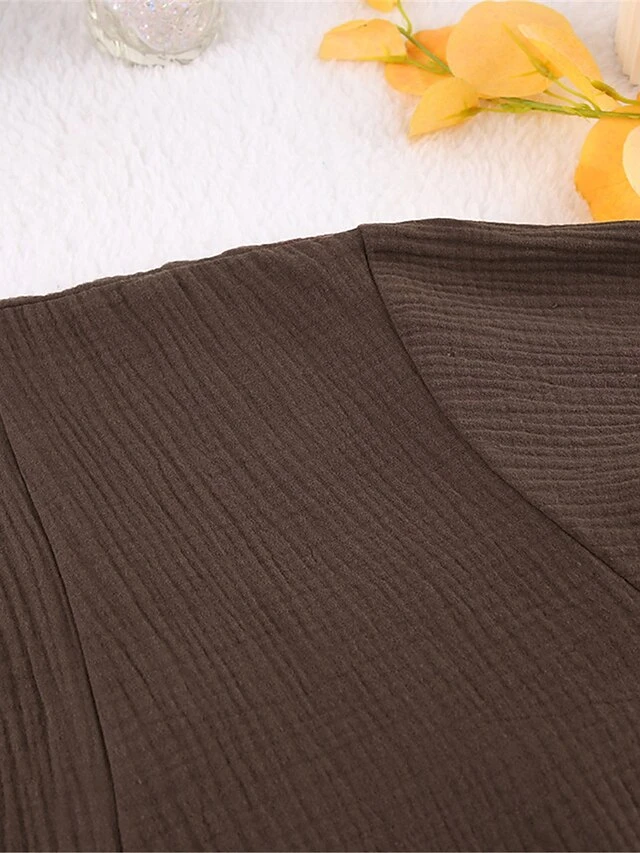 Women's Pajamas Bathrobe Robes Gown Pure Color Simple Casual Comfort Home Daily Bed Cotton Breathable V Wire Long Sleeve Pocket Summer Fall Orange Brown 18 Women's Pajamas Bathrobe Robes Gown Pure Color Simple Casual Comfort Home Daily Bed Cotton Breathable V Wire Long Sleeve Pocket Summer Fall Orange Brown - Image 16