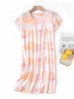 Women's Pajamas Nightgown Nightshirt Dress Tie Dye Fashion Casual Soft Home Daily Bed Cotton Breathable Crew Neck Short Sleeve Summer Spring Light Pink Pink -Ladies Pajamas Store wejcnz1681464635643