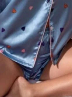 Women's Loungewear Sets Heart Stripe Casual Comfort Soft Home Daily Bed Polyester Breathable Lapel Short Sleeve Shirt Shorts Pocket Elastic Waist Summer Spring Blue And White White -Ladies Pajamas Store wgwfel1680576877660