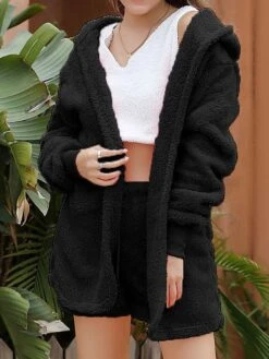 Women's Pajamas Sets Pure Color Warm Fashion Soft Home Daily Bed Polyester Warm Hoodie Long Sleeve Tank Top Shorts Hoodie Fall Winter Deep Purple Off White -Ladies Pajamas Store whcrna1692689277847