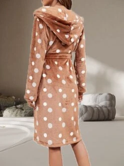 Women's Flannel Bathrobe Robes Gown Dot Simple Casual Comfort Home Daily Bed Breathable V Wire Long Sleeve Pocket Fall Winter Brown -Ladies Pajamas Store whqlce1689581352465