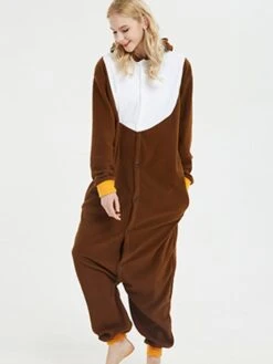 Women's Winter Hoodie Onesies Pajama For Adult Jumpsuits Animal Cartoon Comfort Funny Soft Home Christmas Daily Cotton Warm Hoodie Long Sleeve Pocket Winter Fall Yellow Brown / Pjs -Ladies Pajamas Store whvsat1665476335025