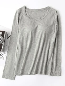 Women's Pink Pajama Top With Chest Pads Loungewear Top Pure Color Fashion Casual Comfort Street Daily Bed Modal Breathable Crew Neck Long Sleeve Fall Winter Black White -Ladies Pajamas Store whwlsc1697699926638