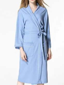 Women's Cotton Robe Pure Color Simple Casual Comfort Home Bed Wedding Party Breathable V Wire Long Sleeve Pocket Fall Winter White Pink -Ladies Pajamas Store wldnmg1694072389211