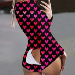 Women's Plus Size Pajamas Onesies Jumpsuits Nighty 1 PCS Heart Geometic Simple Fashion Comfort Home Bed Bamboo Warm Gift V Wire Long Sleeve Hole Print Fall Spring White Black -Ladies Pajamas Store woxjoi1634284115667