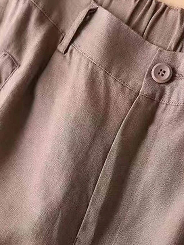 Women's Loungewear Pants Lounge Pants Pure Color Simple Casual Comfort Home Daily Vacation Cotton And Linen Breathable Button Pocket Summer Spring Black White 9 Women's Loungewear Pants Lounge Pants Pure Color Simple Casual Comfort Home Daily Vacation Cotton And Linen Breathable Button Pocket Summer Spring Black White - Image 7