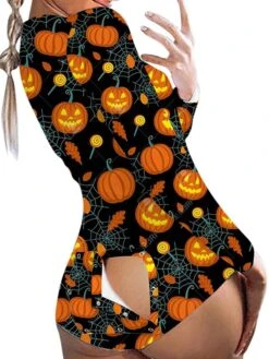 Women's Pajamas Onesie Cat Pumpkin Retro Gothic Punk & Gothic Carnival Halloween Polyester Breathable Crew Neck Long Sleeve Fall Winter Black White