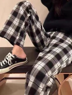 Women's Loungewear Pants Grid / Plaid Fashion Casual Soft Home Daily Bed Nylon Breathable Long Pant Pant Pocket Summer Fall Black Light Green -Ladies Pajamas Store wqejnh1689506610032