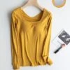 Women's Square Neck Pajama Top With Chest Pads Loungewear Top Pure Color Fashion Casual Comfort Home Street Daily Polyester Breathable Square Neck Long Sleeve Fall Winter Black White Yellow
